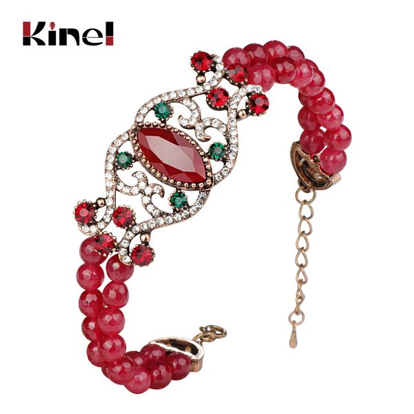 

kinel luxury red natural stone bracelet antique gold color crystal vintage bracelets for women christmas gift turkish jewelry, Black