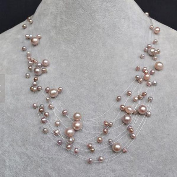 

freshwater pearl necklace,lavender color multistrand fish line real freshwater pearl jewellery,new ing, Black