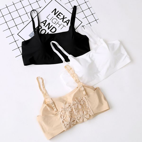 

seamless tube crop girl sleep vest wrapped chest bra one-piece padded bra flower back underwear women hollow tank top, Black;white