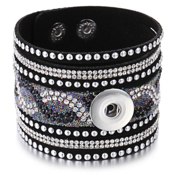 

3pcs 2019 snap bracelets for women rhinestone crystal multilayer wrap leather bracelet fit 18mm snap buttons bracelets bangles, Golden;silver