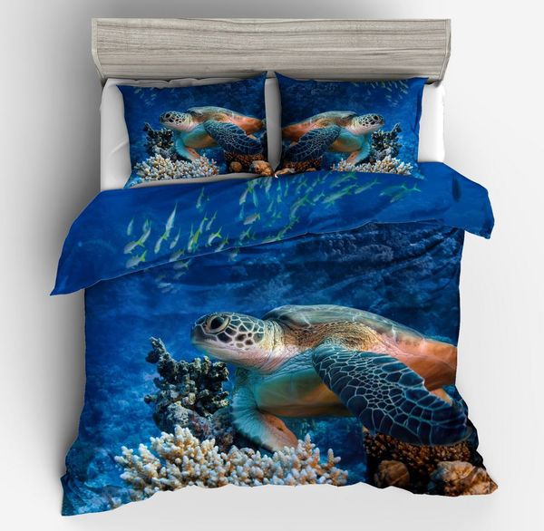 100 Polyester 3d Beach Bedding Sets 2 Sea Turtle Duvet Cover