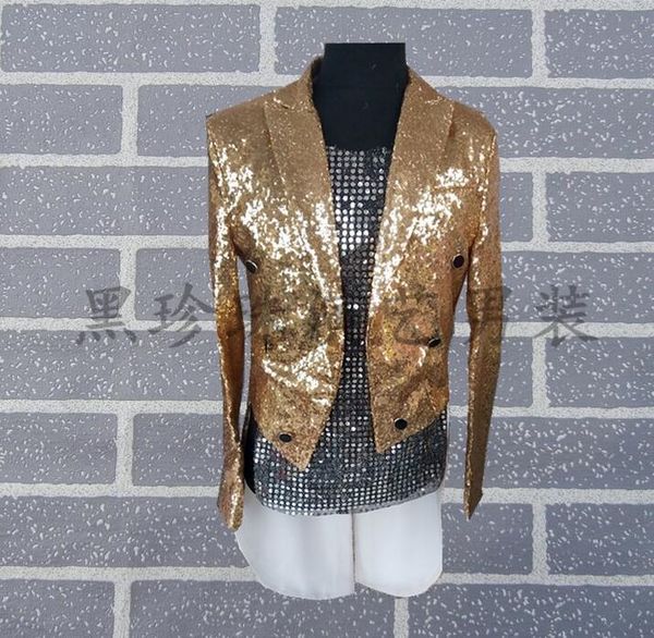 

men magic tuxedo suits masculino homme stage costumes for singers men sequin blazer dance clothes jacket star style dress gold, White;black