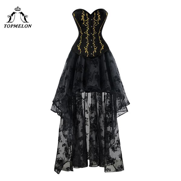 

elon corset dress steampunk bustier gothic women embroidery lace tulle dress floral silky party wedding maxi ball gown, Black;white