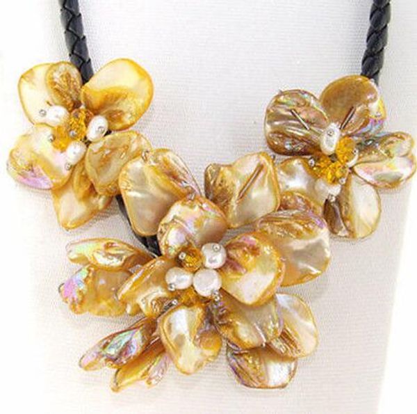 

fashion natural mother jewelry yellow shell pearl necklace 17-18, Silver