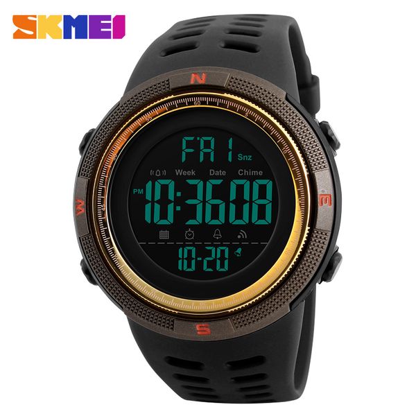 

skmei double time watch alarm men sports watches countdown chrono digital wristwatches 50m waterproof relogio masculino, Slivery;brown