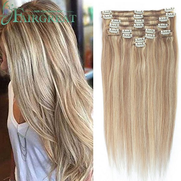 Fairgreat P18 613 Clip In Full Head Straight Human Hair Extensions