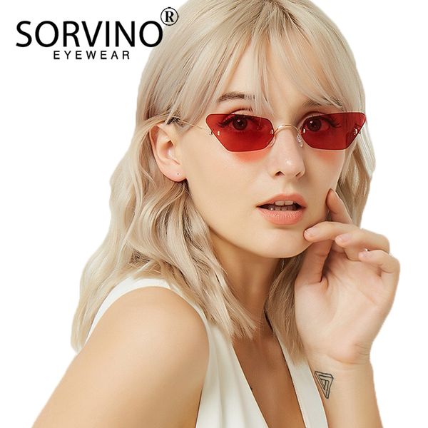 

sorvino 2018 retro designer small rimless cat eye sunglasses women brand 90s lady tiny rectangle cateye sun glasses shades p227, White;black