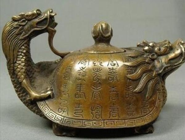 Decorato in bronzo antico cinese antico rame lavorato a mano drago teiera artigianato antico scultura in rame casa