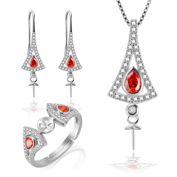 

Women Jewelry Sets Accessories of 925 Silver Sterling Earrings, Pendant, Ring with Red Zircons,free shipment