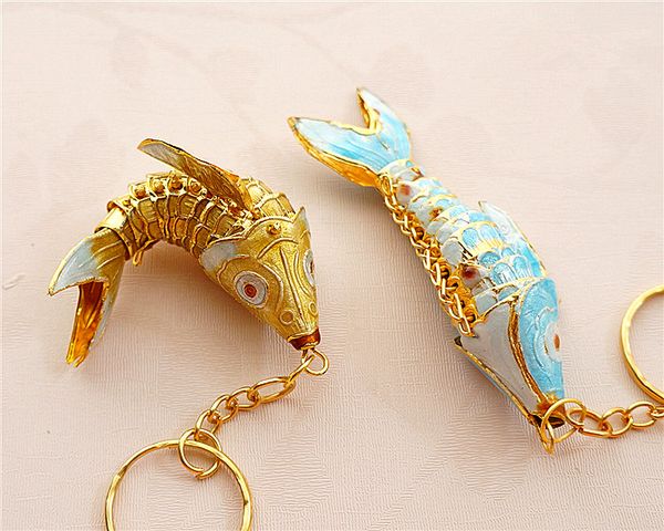 

уникальные распашные 5,5 cloisonne koi fish брелка keyring китайские этническая эмаль драгоценные аксессуары ключевые подвески кулон подарок, Slivery;golden