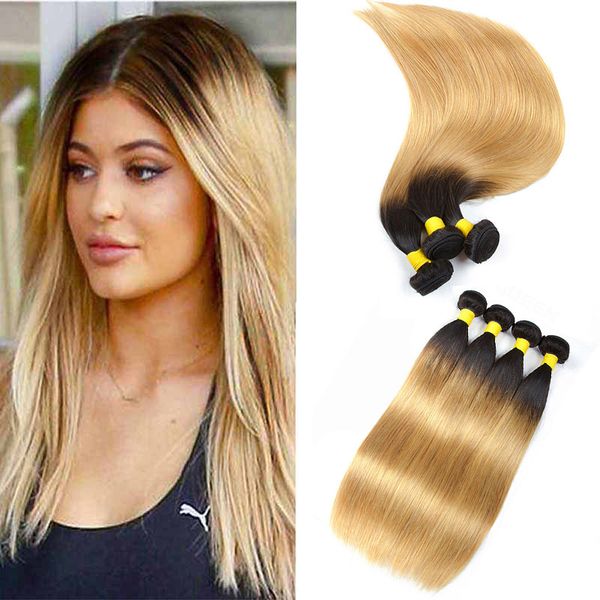 T1B/27 Dunkelblond 3/4 Bundles Ombre Farbige Brasilianische Haarwebart Tressen Gerade Menschenhaar Spinnt Nicht Remy Menschenhaar Anbieter