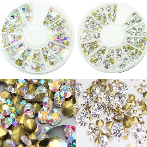 

crystal ab color nail rhinestones 2mm 3mm 4mm point back mix sizes manicure 3d nail charms stones art decoration in wheel, Silver;gold