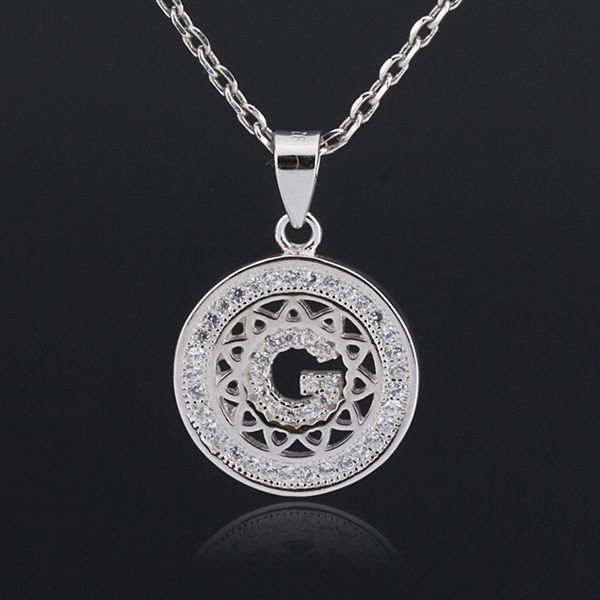 

sterling silver simple circular letter g micro pave cz necklace pendant choker