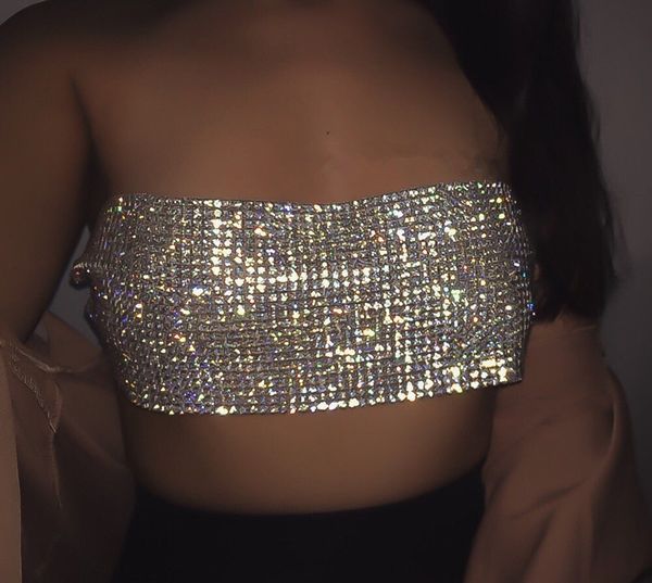 Canottiere con paillettes e diamanti in cristallo Boob Tube Top da donna sexy Party Club Accessori Reggiseno estivo senza spalline in metallo femminile con strass Crop top