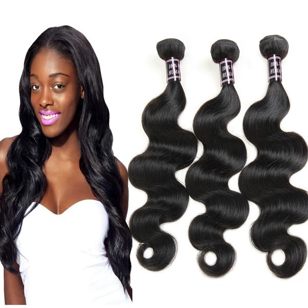 IsHow 8a Brazilian Body Wave Human Hair 3 Pacotes Atacado Peruano Indian Malaysian Cabelo Weave WeFts Extensões Para As Mulheres Meninas Todas as idades Natural Black Color