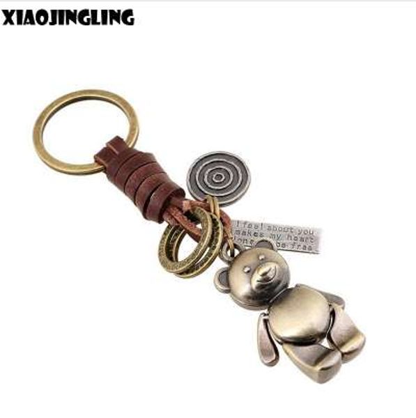 

xiaojingling leather keychains trendy vintage bear antique keyring i feel about you makes my heart lone to be small gifts, Silver