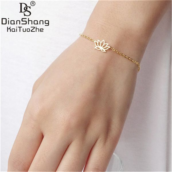

dianshangkaituozhe 10pcs lot stainless steel flower lotus charms bangles bracelets women girls fashion jewelry christmas gifts, Golden;silver