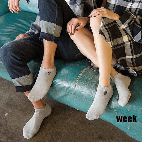 

socks7 pairs cotton letter short invisible solid color ankle women men week socks new men dress socks wholesale, Black