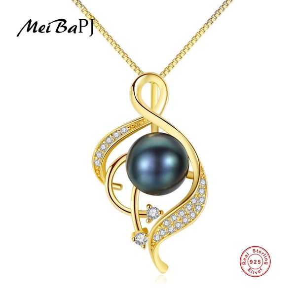 

meibapj]real freshwater pearl simple personality gold pendant necklace 925 solid silver pendant fine jewelry for women