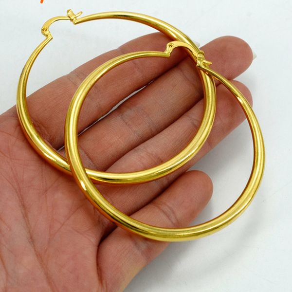 

55 мм большой круг Хооп серьги гладкие толстые 18k желтое золото заполненные круглы