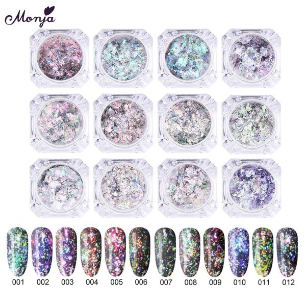 

monja 12 colors nail art starry sky glitter foil flakes powder holographic shining pigment laser sequins diy decors, Silver;gold
