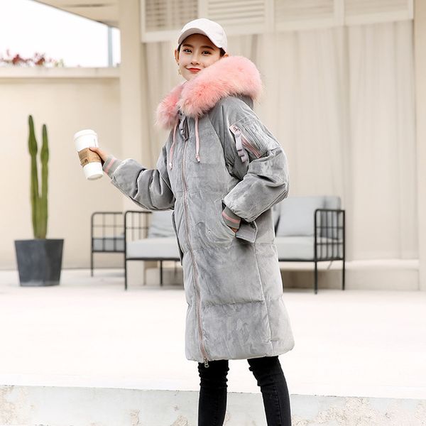 

winter good quality big natural fur duck down coat female velvet fabric thicker long warm down coats wq527 dropship, Black