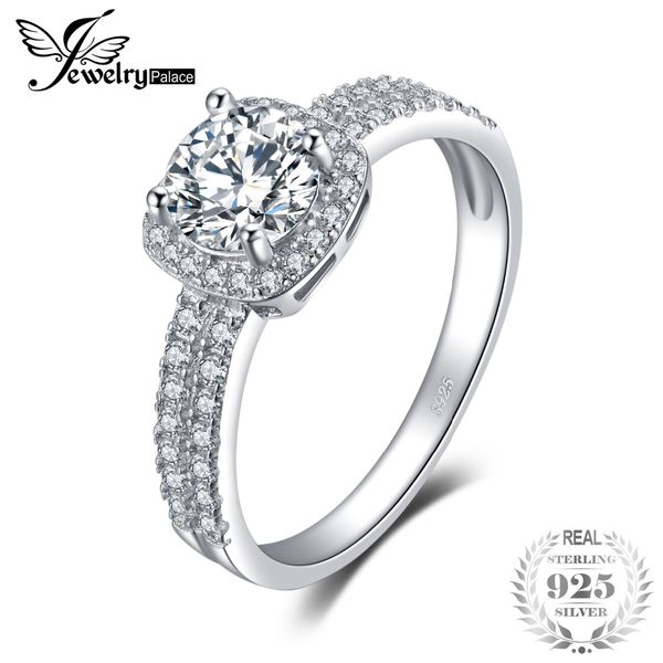 

jewelrypalace halo 1.1ct round cubic zirconia engagement promise ring genuine 925 sterling silver ring for women fashion jewelry, Golden;silver