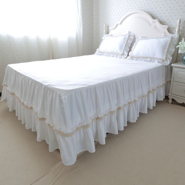 

white pure coon satin with bed surface cake layers bed skirt 40-45cm height bed apron twin full queen king size