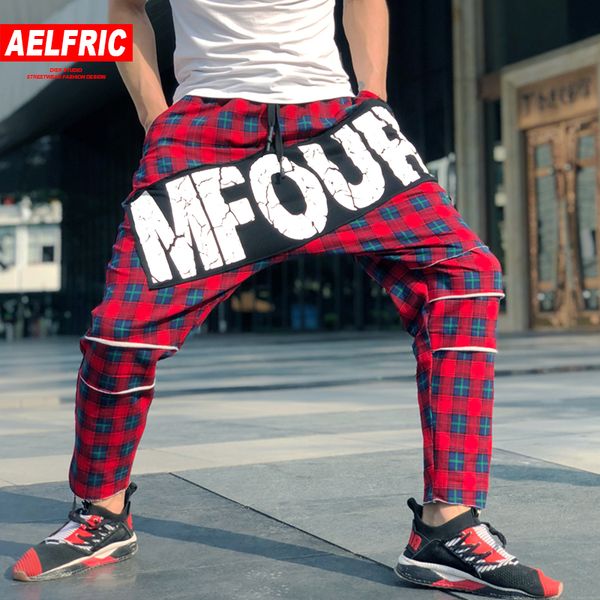 

aelfric eden harajuku cross-pants male autumn letter printed red plaid casual sweatpants 2018 hip hop fashion harem joggers ap30, Black
