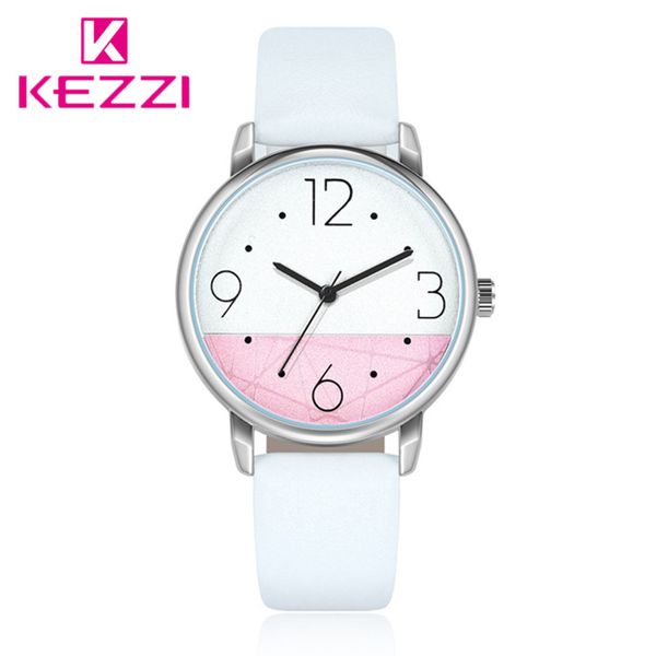 

kezzi classic white women watches simple stitching big dial quartz ladies watch casual leather dress female clock reloj mujer, Slivery;brown