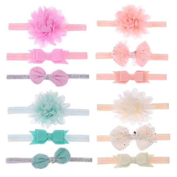 

3pcs/lot toddler baby girls elastic flower headband soft strenchy bowknot floral headband baby headwear girls princess hair band, Slivery;white