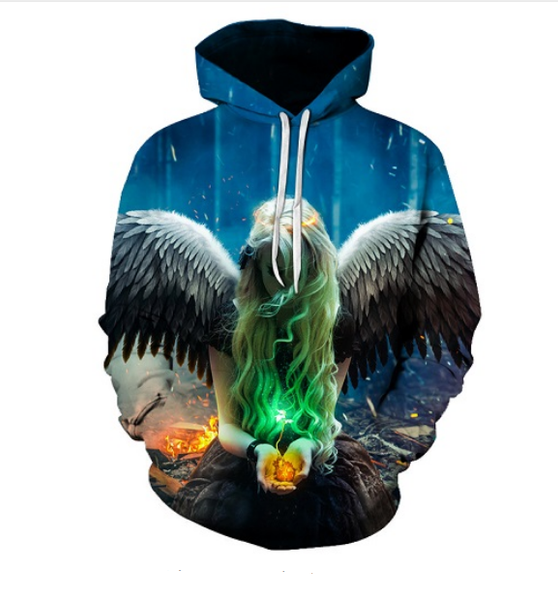 

2018 new fashion couples men women hd angel funny 3d print hoodies sweater sweatshirt jacket pullover clm01, Black