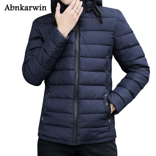 

autumn winter coat men cotton jackets thick warm mens parka jacket solid zipper outerwear clothing 2018 plus size 4xl, Black