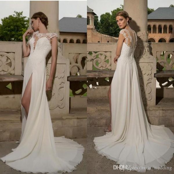 Neue Strand Chiffon Günstige Hochzeit Kleid Hohe Qualität A-linie Sheer Spitze Tasten Lange Brautkleid Plus Größe Nach Maß Vestido de noiva