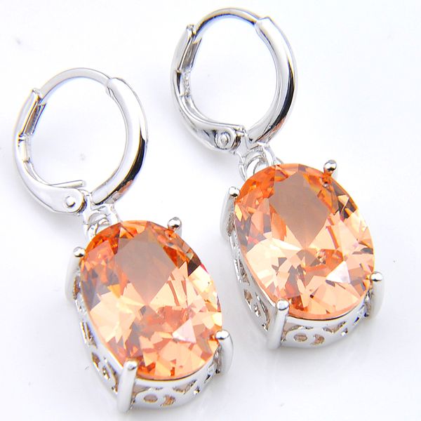 

10prs luckyshine classic fashion fire oval morganite cubic zirconia gemstone silver dangle earrings for holiday wedding party