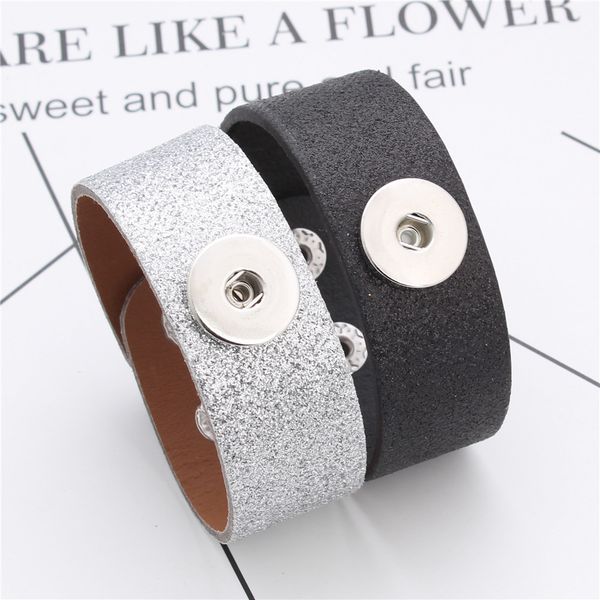 

new styles snaps jewelry 18mm snap button bracelet silver black pu leather band ginger snap button bracelet snap button jewelry, Golden;silver