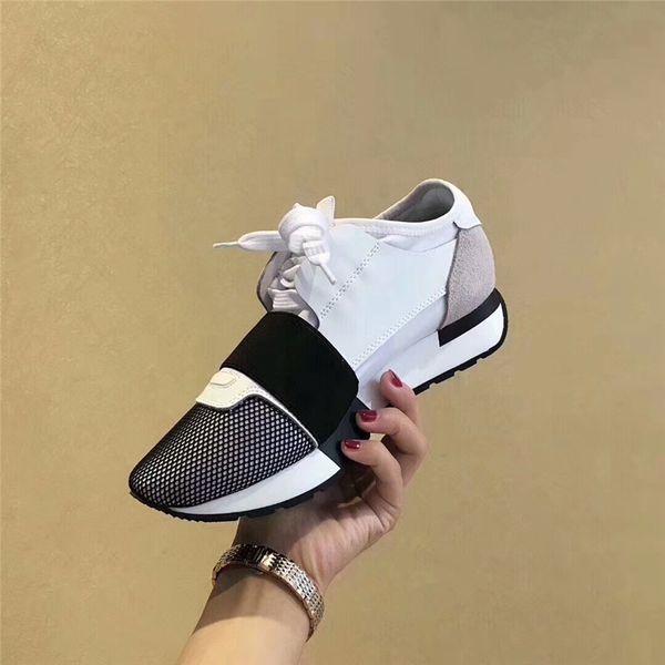 

New Brand Race Runner Shoes Man Woman's Fashion Designer Stripe Lace Up Patchwork Leather Mesh Sneaker Casual Shoe Yellow Bottom