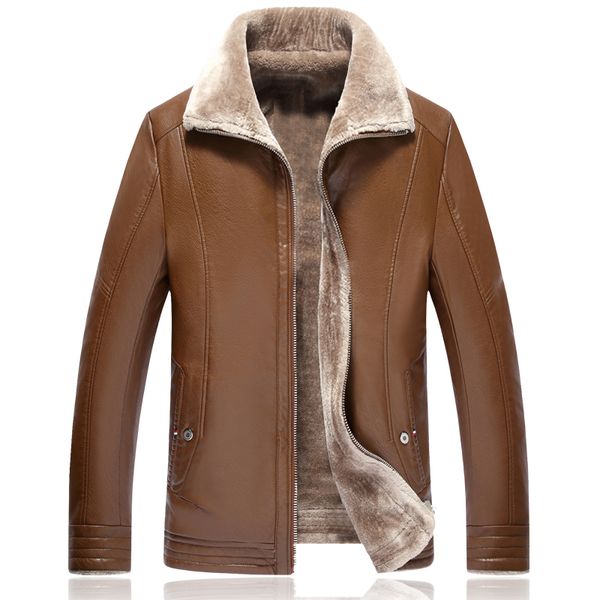 

mixcubic 2018 autumn winter england style plus velvet pu leather jackets coats men casual slim fur collar pu jackets,xl-8xl, Black;brown