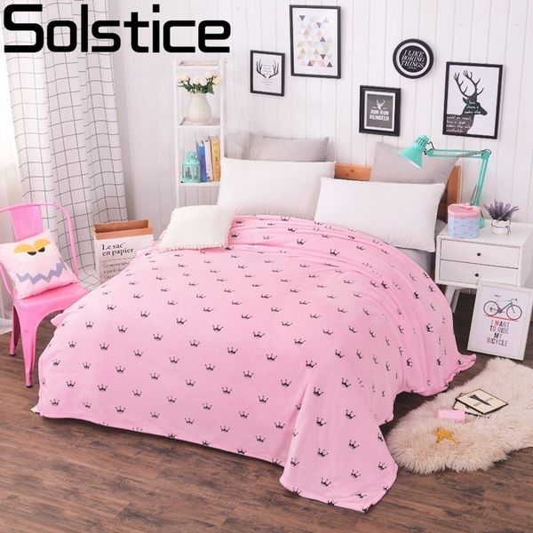 

wholesale-solstice textile flannel coral blanket pink crown style fleece blanket throw on sofa/bed sheet travel portable 200x230cm
