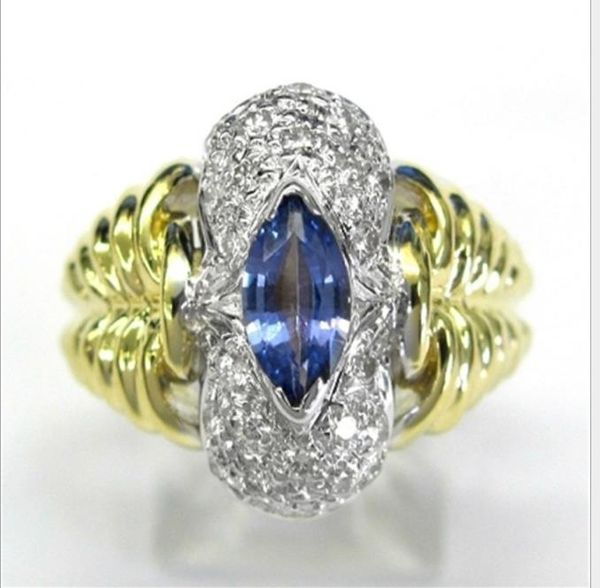 

jewelry double color 18k gold ring cut sapphire diamond ring, Silver