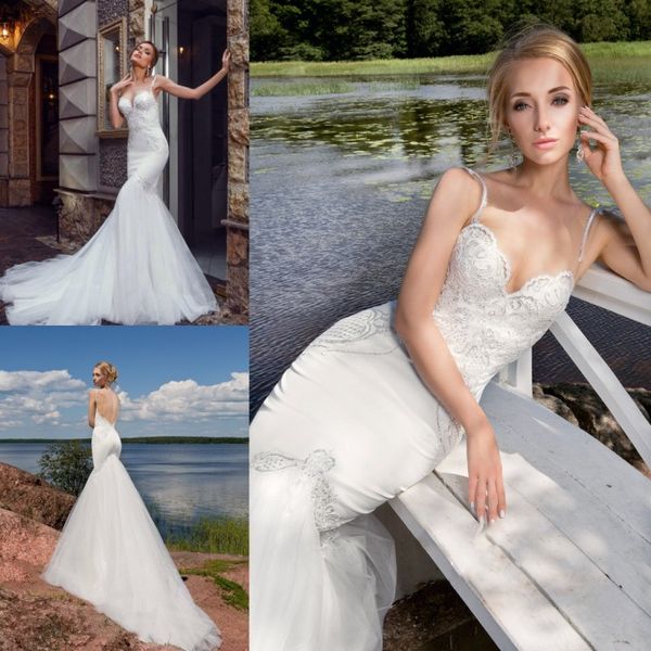 

сексуальные русалка свадебные платья блестки без рукавов спинки свадебные платья спагетти с открытым вырезом кружева аппликация свадебное пл, White