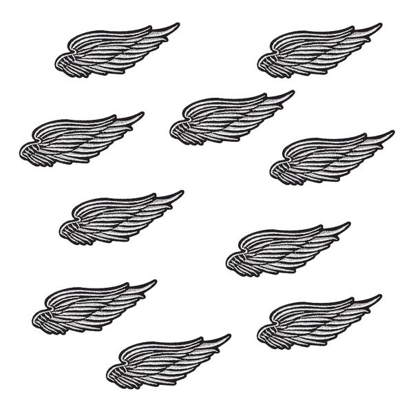 

10 pcs punk wings stripe embroidered patches badges for clothing fabric patch applique ironing on patches sewing accessories for diy clothes, Black