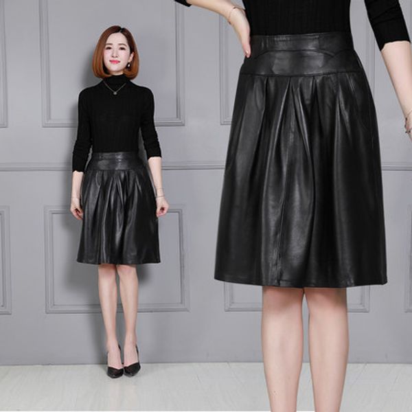 

2018 new fashion genuine sheep leather skirt k20, Black