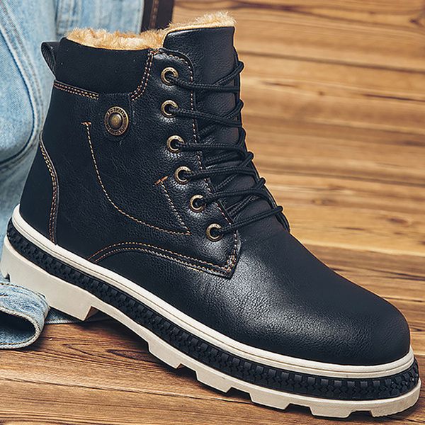 

boots man leather winter boots 2018 trendy rivet solid black/brown/gray rubber platform shoes men ankle
