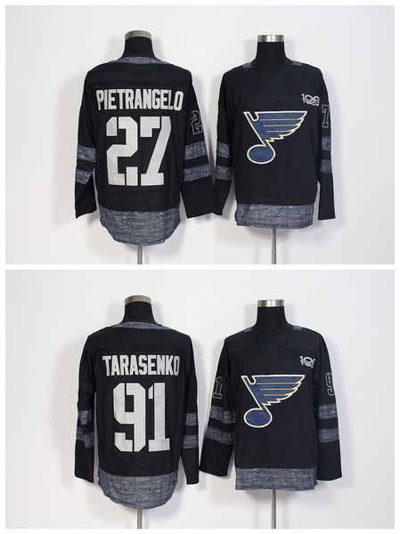 

1917-2017 100-летие st. louis blues трикотажные изделия мужчины 27 alex pietrangelo #91 владимир тарасенко черный сшитый хоккей джерси, Black;red