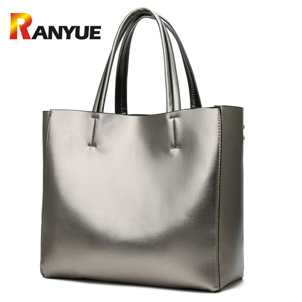 

ranyue soft pu leather women handbags 2018 sliver gold large capacity casual tote bag female big shoulder bag bolsa feminina new d18102407
