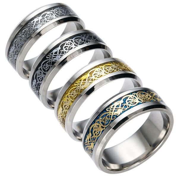 

pretty stainless steel ring mens jewelry vintage gold dragon 316l for men lord wedding male luxury band ring for lovers men rings, Silver