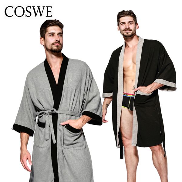 

wholesale-coswe new cotton men robe for mens winter robes long male bathrobe pijamas masculinos bathrobes man nightwear mans dressing gown, Black;brown