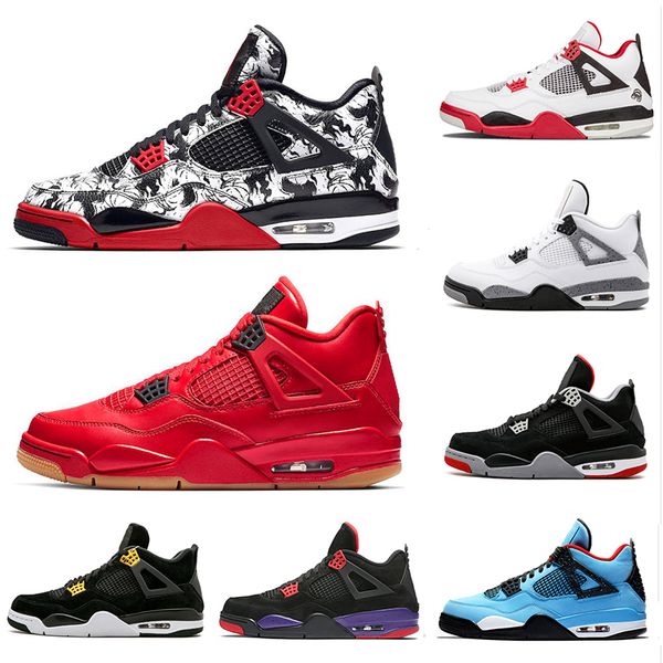 

tattoo 4 singles day 4s basketball shoes men pure money royalty white cement raptors black cat bred fire red travis scot sports sneakers