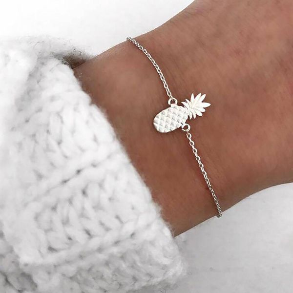 

fashion cute pineapple chain bracelet women girls fruit jewelry adjustable charm gift, Golden;silver